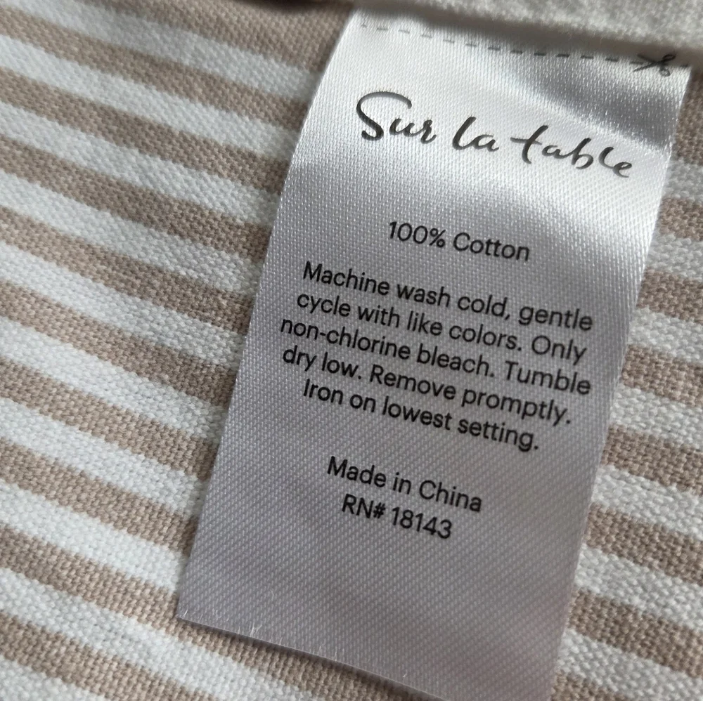Sur La Table Striped Beige & White Apron with Front Pockets